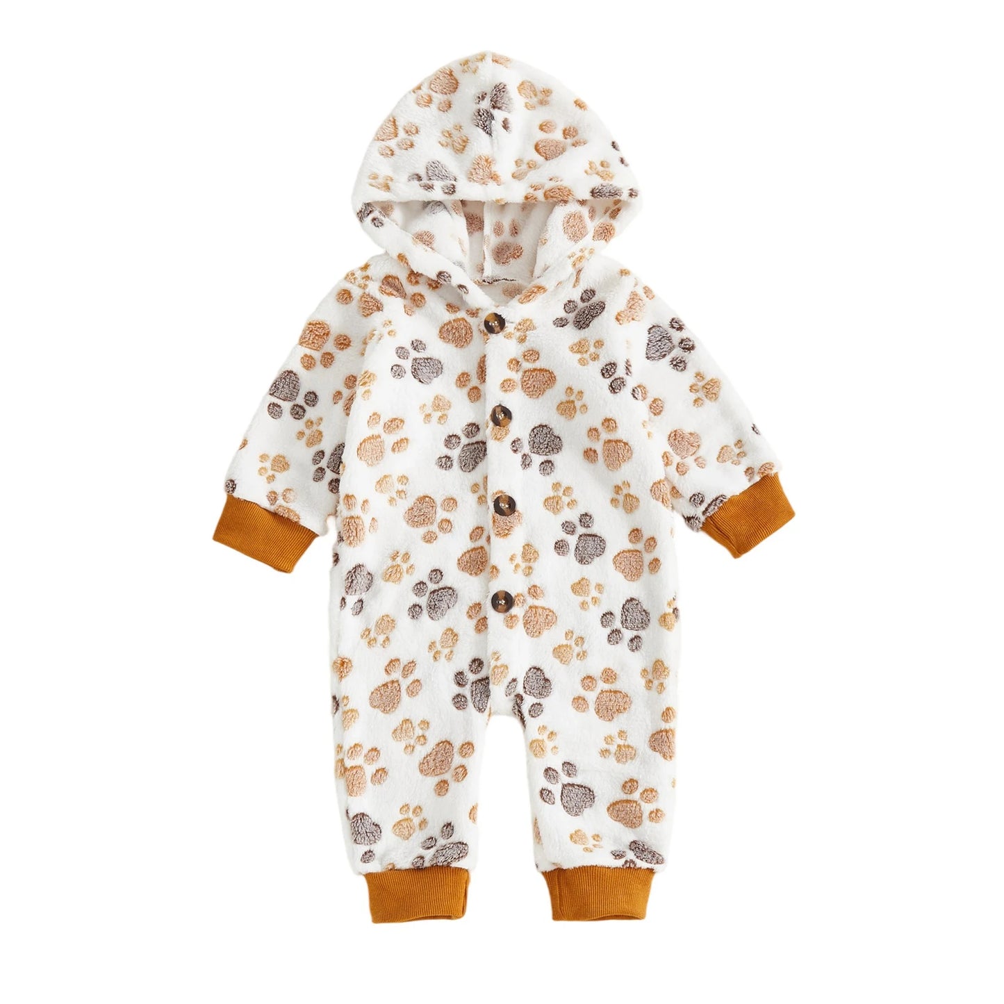 Adorable Baby Hooded Fleece Romper Unisex Animal Print Long Sleeve Winter Outfit