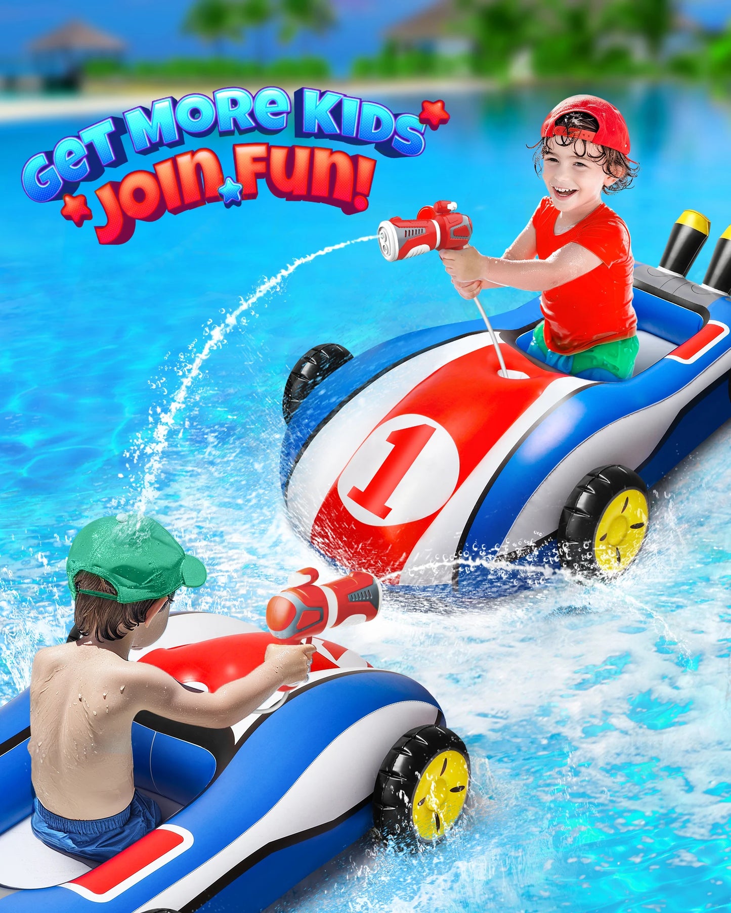 Inflatable Pool Float with Water Gun Ride-On Swimming Toy for Kids Ages 4 to 9 Summer Outdoor Water Pool Games