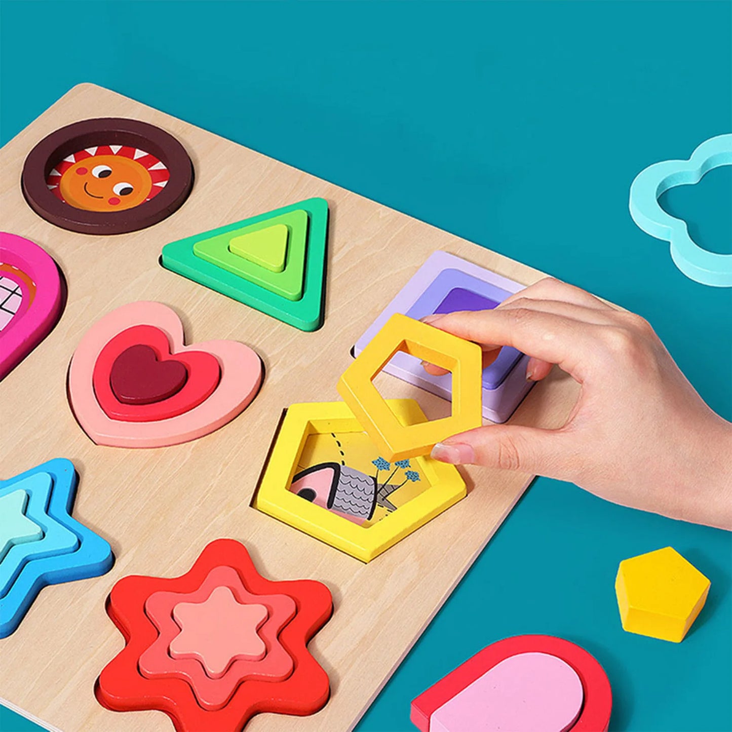 3D Wooden Puzzles Montessori Toys for Kids Geometry Shapes