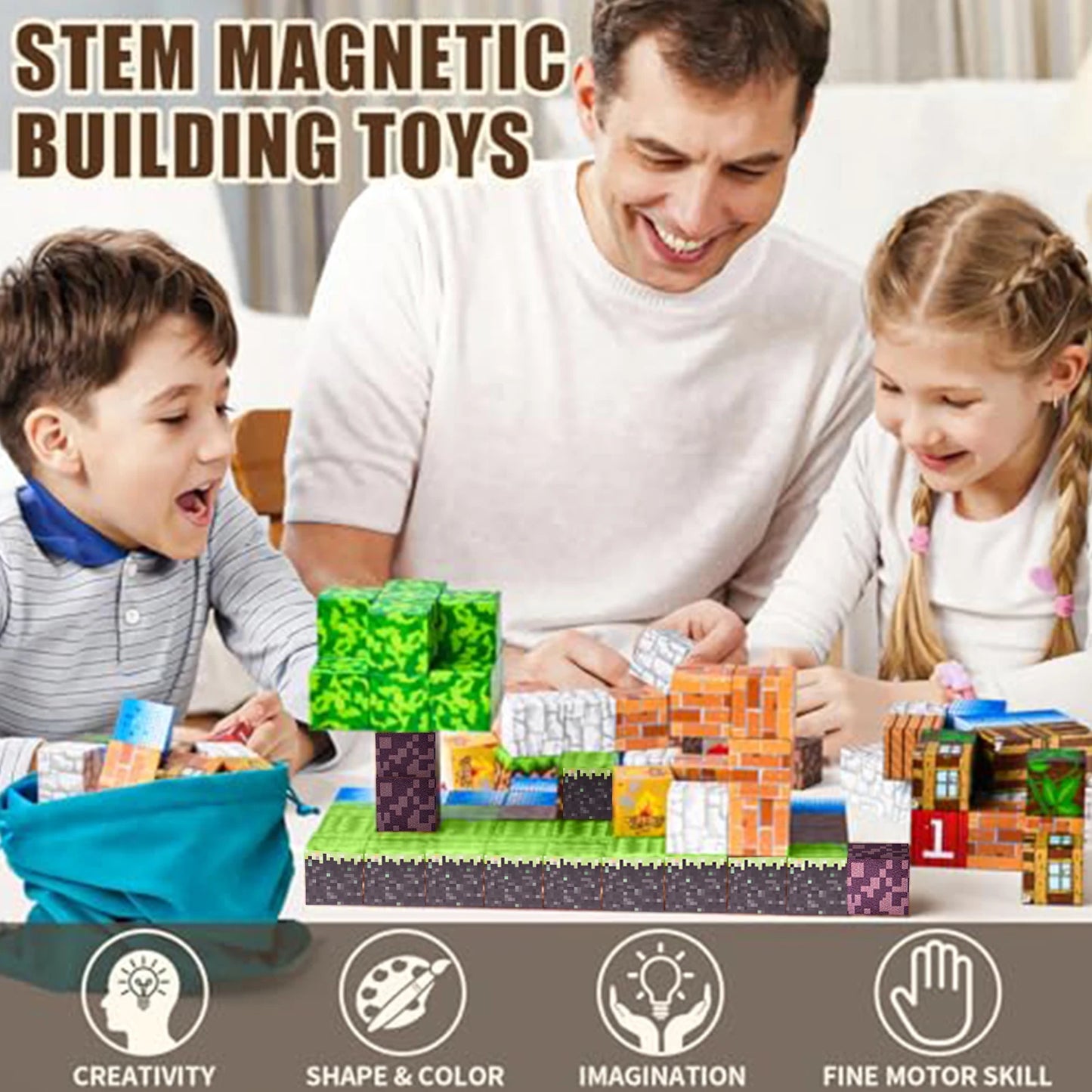 100 Piece Magnetic Block Forest Hut Toy Set For Kids 3 Up