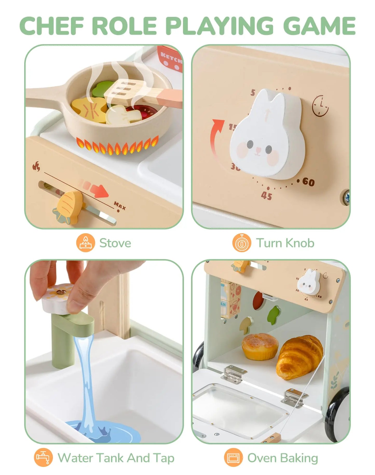 ROBUD Wooden Baby Push Walker Learning Walking Toys Adjustable Height Walker with Decelerator Montessori Toys for Baby age 1+