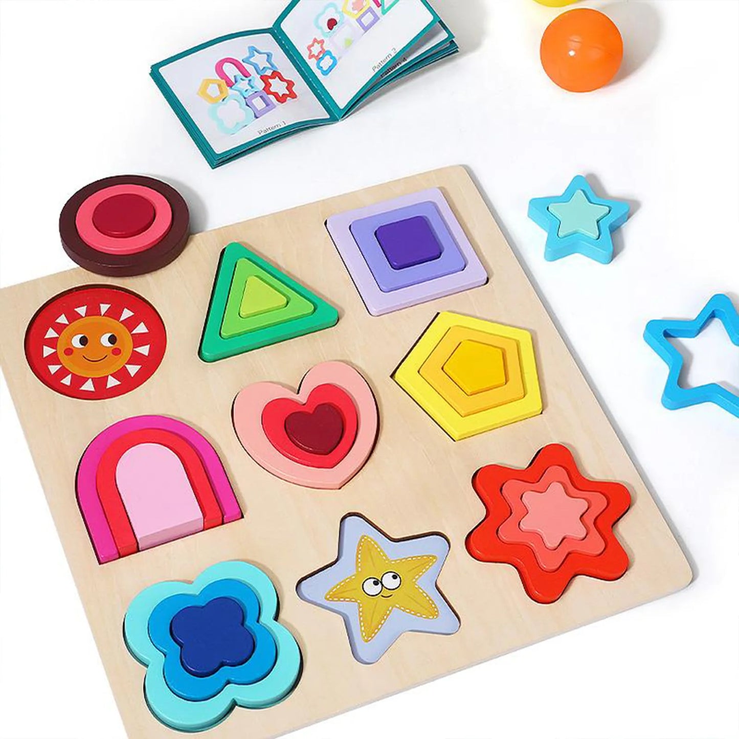 3D Wooden Puzzles Montessori Toys for Kids Geometry Shapes
