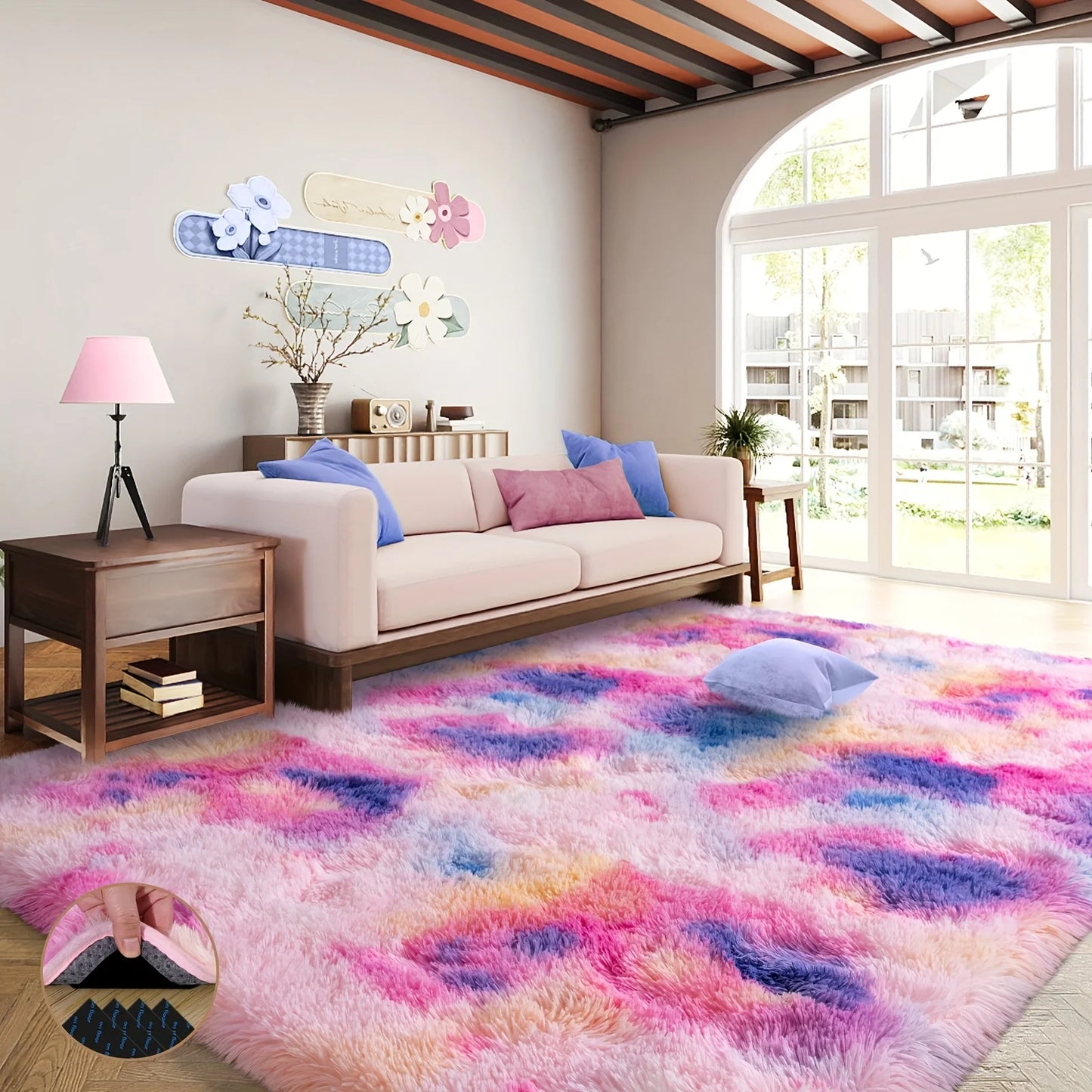 Fluffy Tie Dye Rainbow Carpet For Living Room And Bedroom