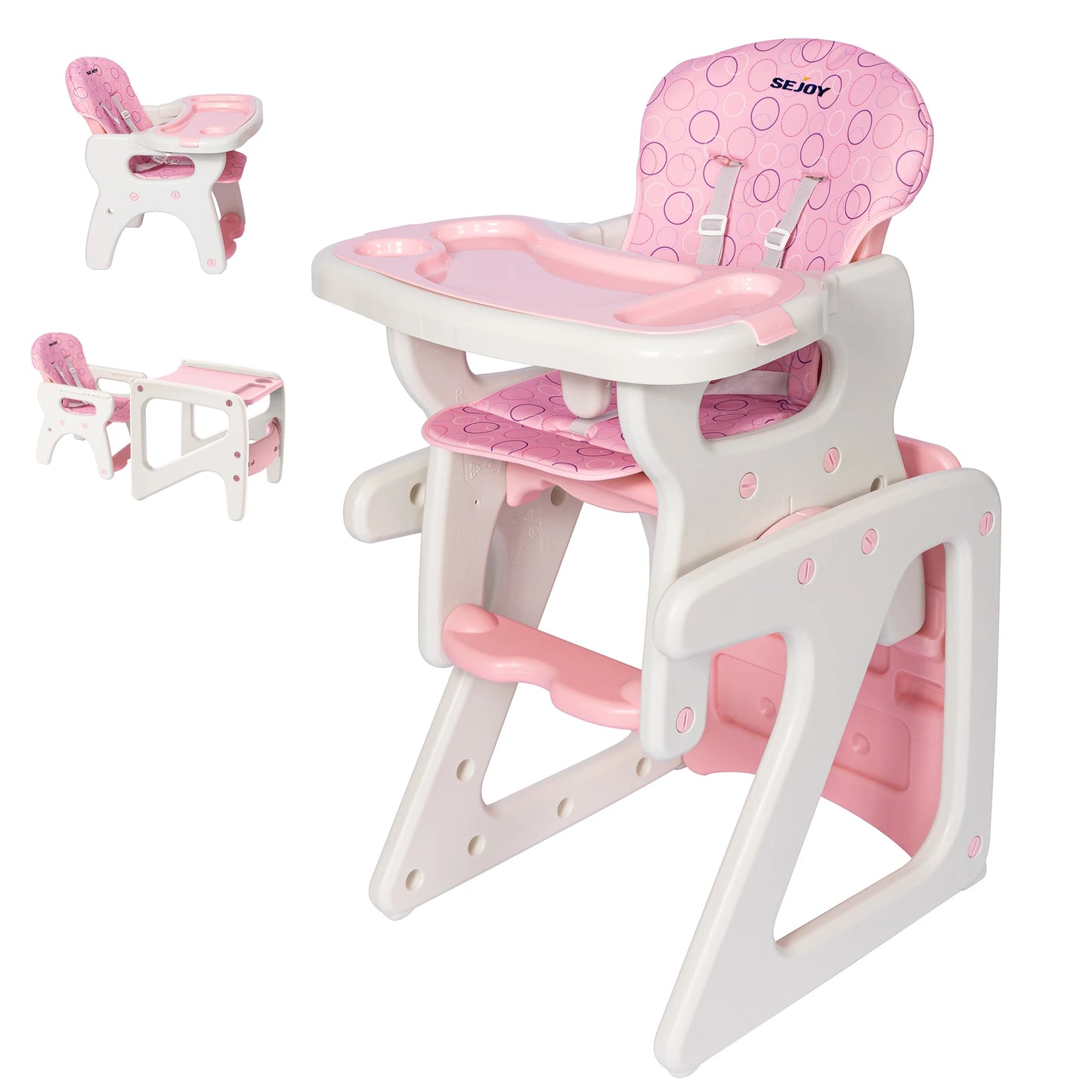 Baby High Chair Foldable 2-in-1 with Table Footrest Detachable Double Tray Easy to Clean Feeding Highchair