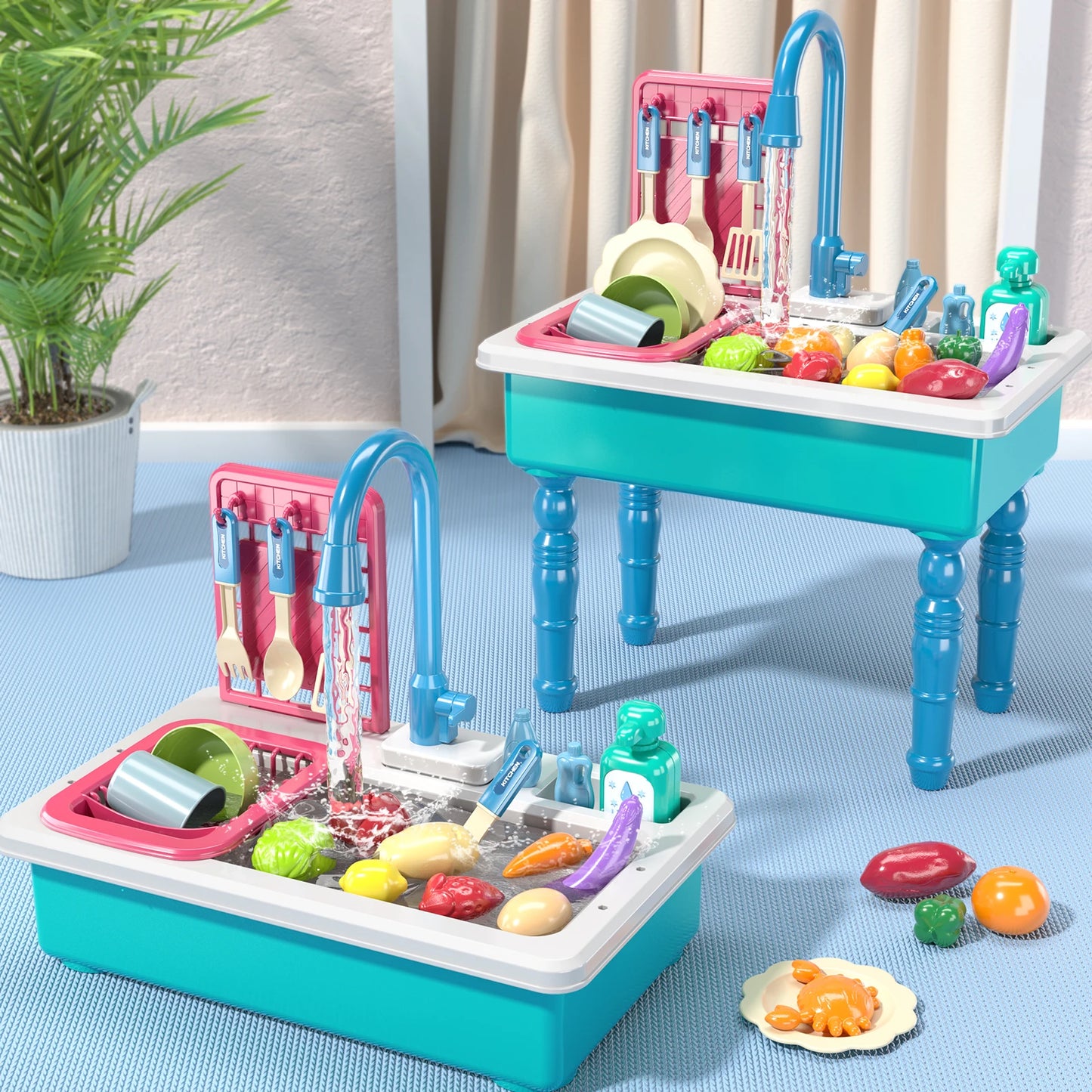 Play Kitchen Sink Toy with Running Water and Dishwasher Feature