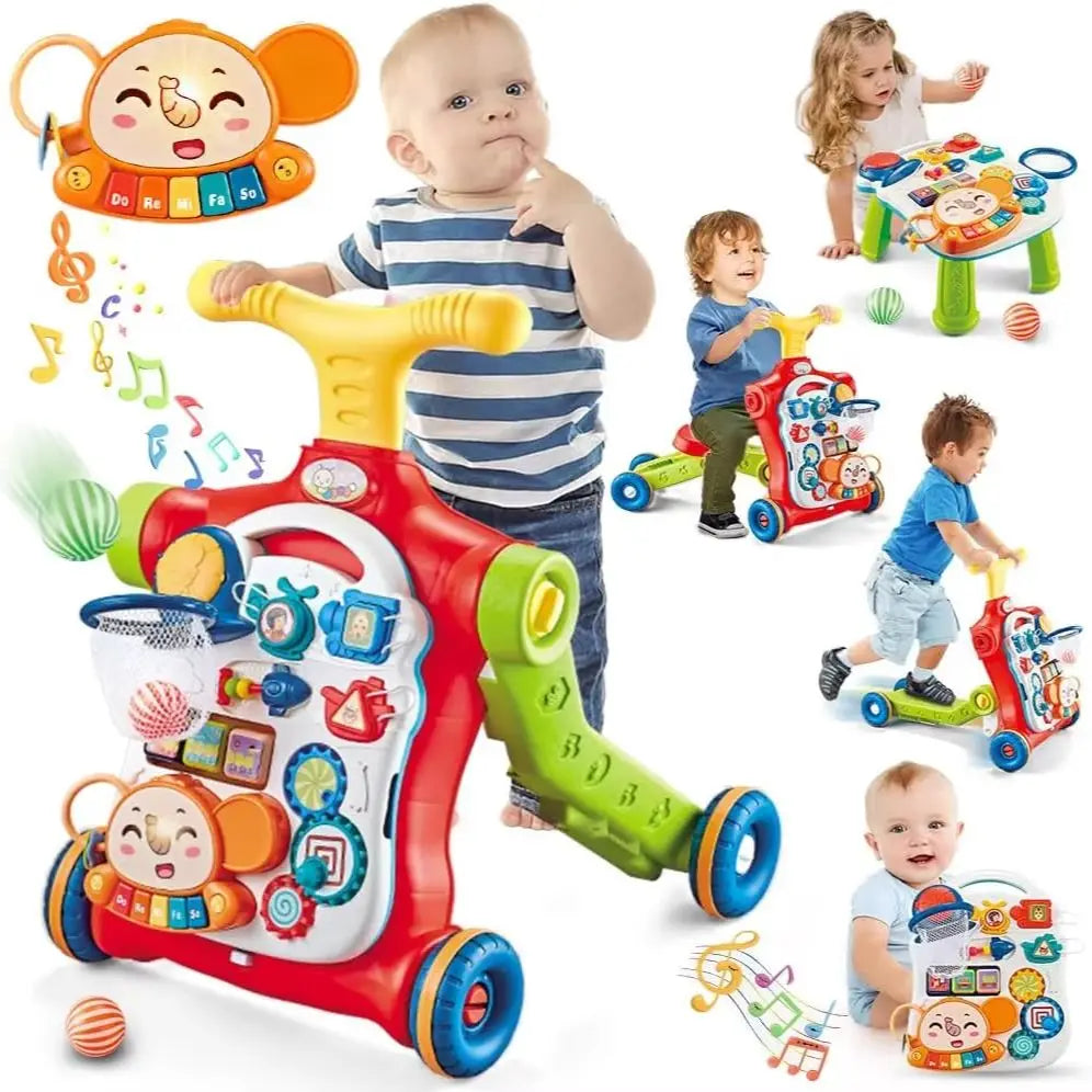 VATOS Baby Walker 5 in 1 Sit to Stand Learning Scooter Balance Bike Push Walker Table Toys for Toddlers and Infants with Music