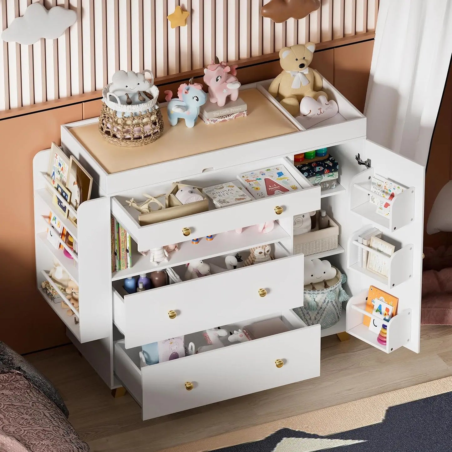 Nursery Dresser With Baby Changing Table 3 Drawers Shelves