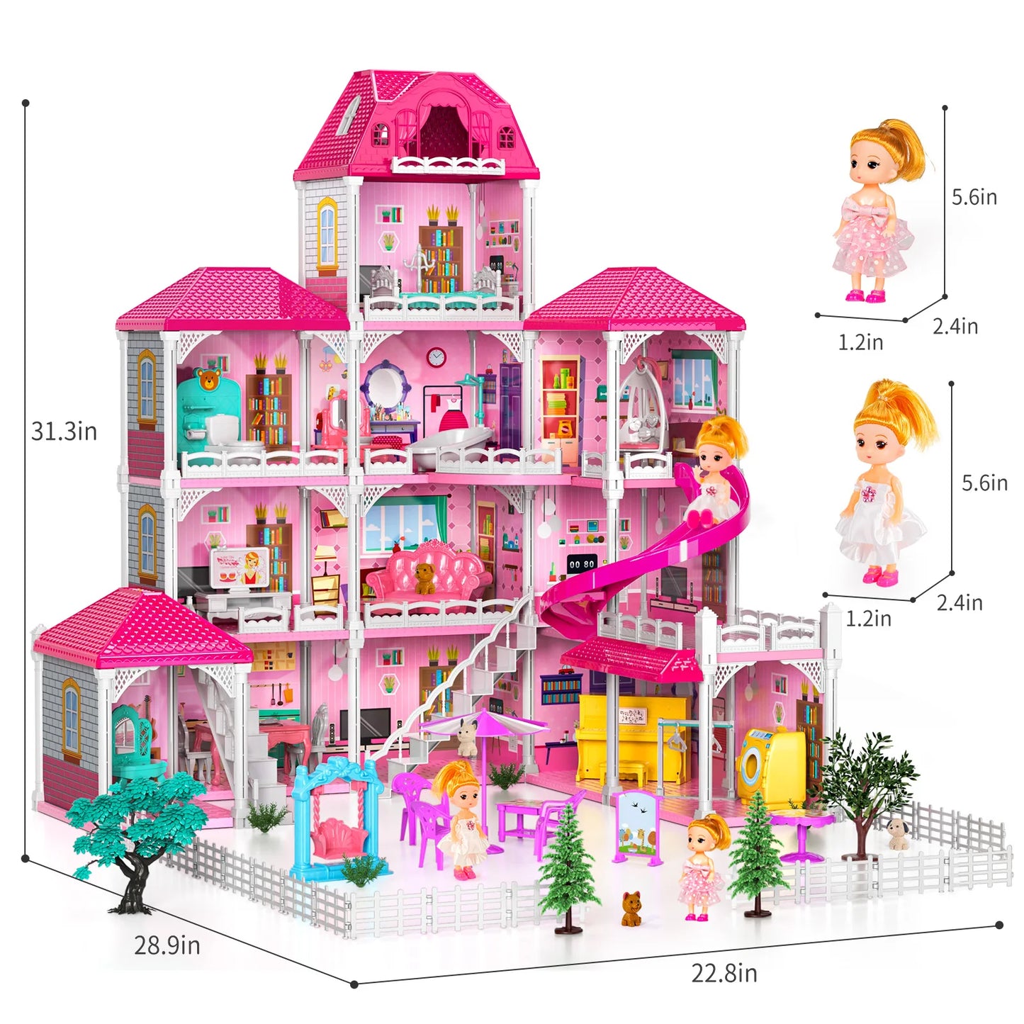 Pretend Play Villa Doll House for Kids Ages 3 to 8 with 12 Rooms 2 Dolls and Accessories Ideal Birthday Gift for Girls