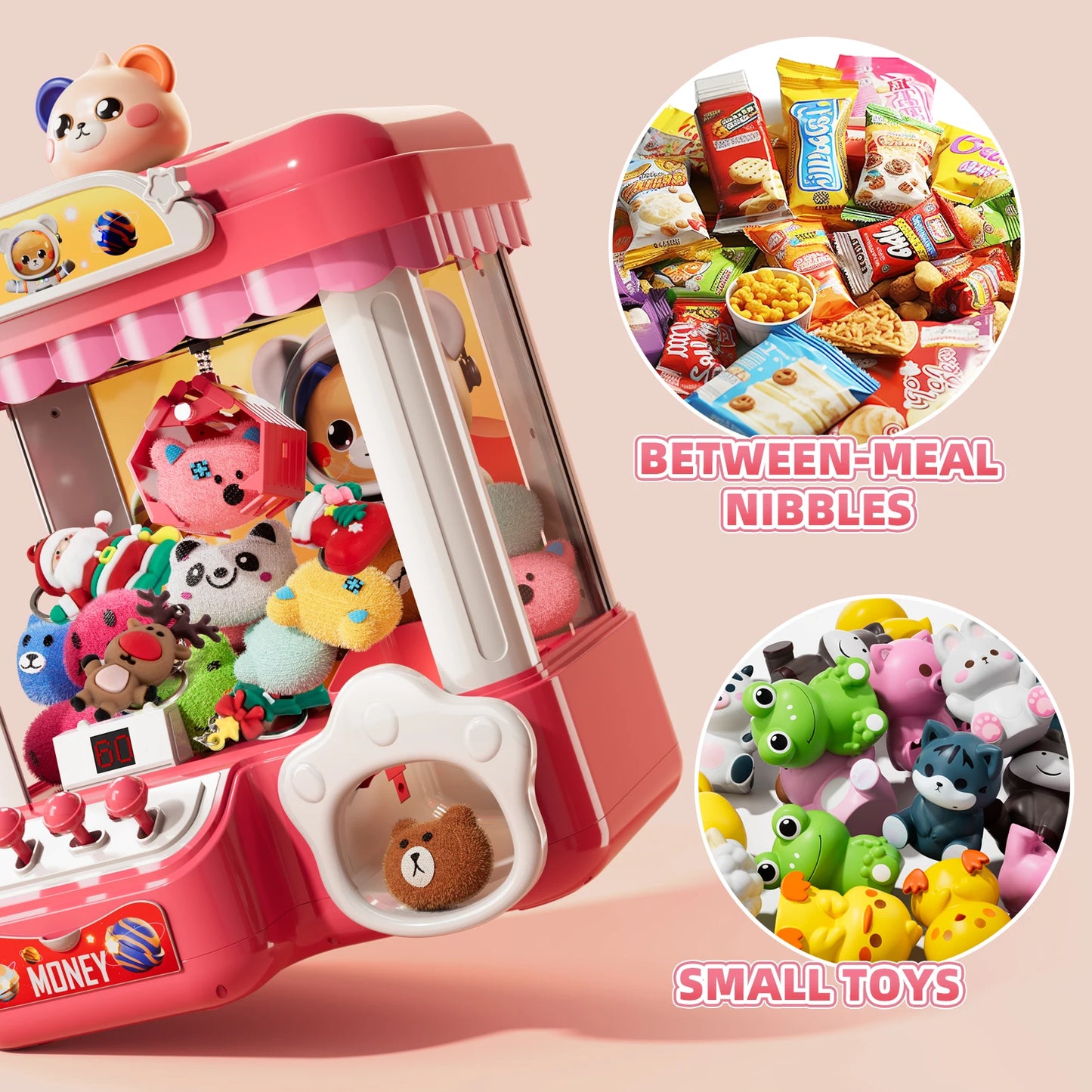 Doll Machine Claw Toy Interactive Coin Play Game Mini Clip Doll Machine for Kids Birthday Gift