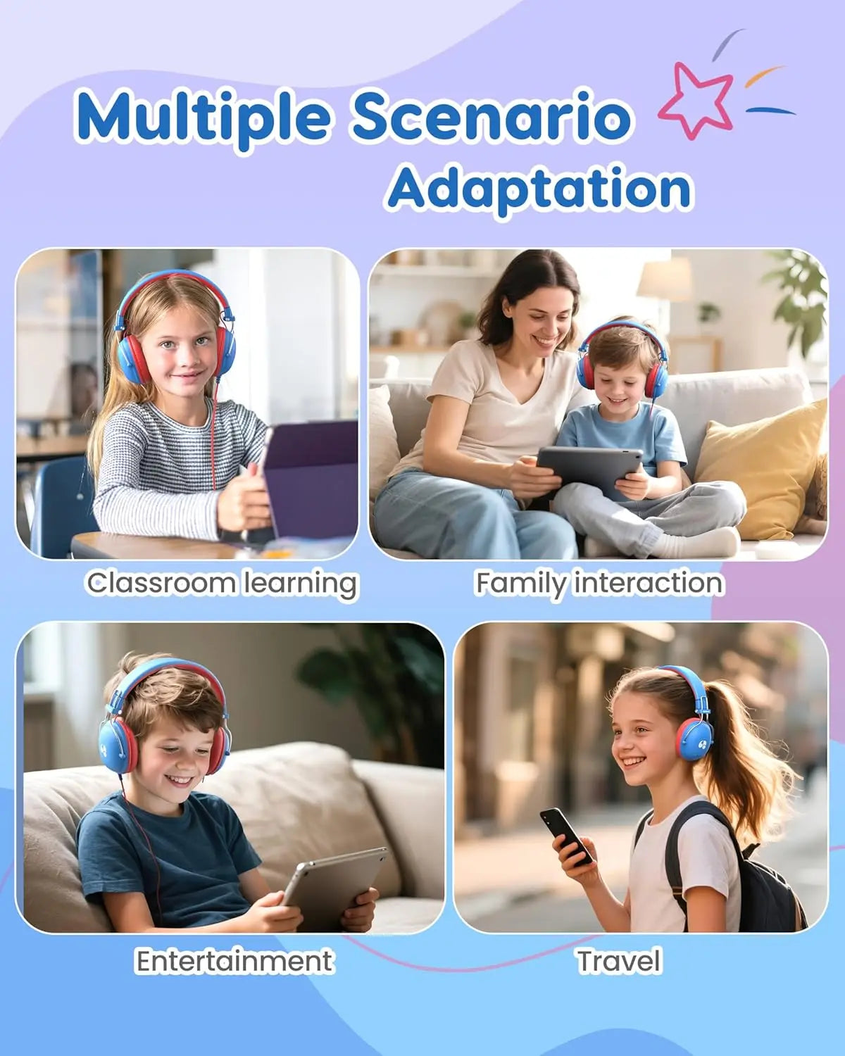 HK05 Kids Study Wired Headphones With Mic Limited 74dB 85dB
