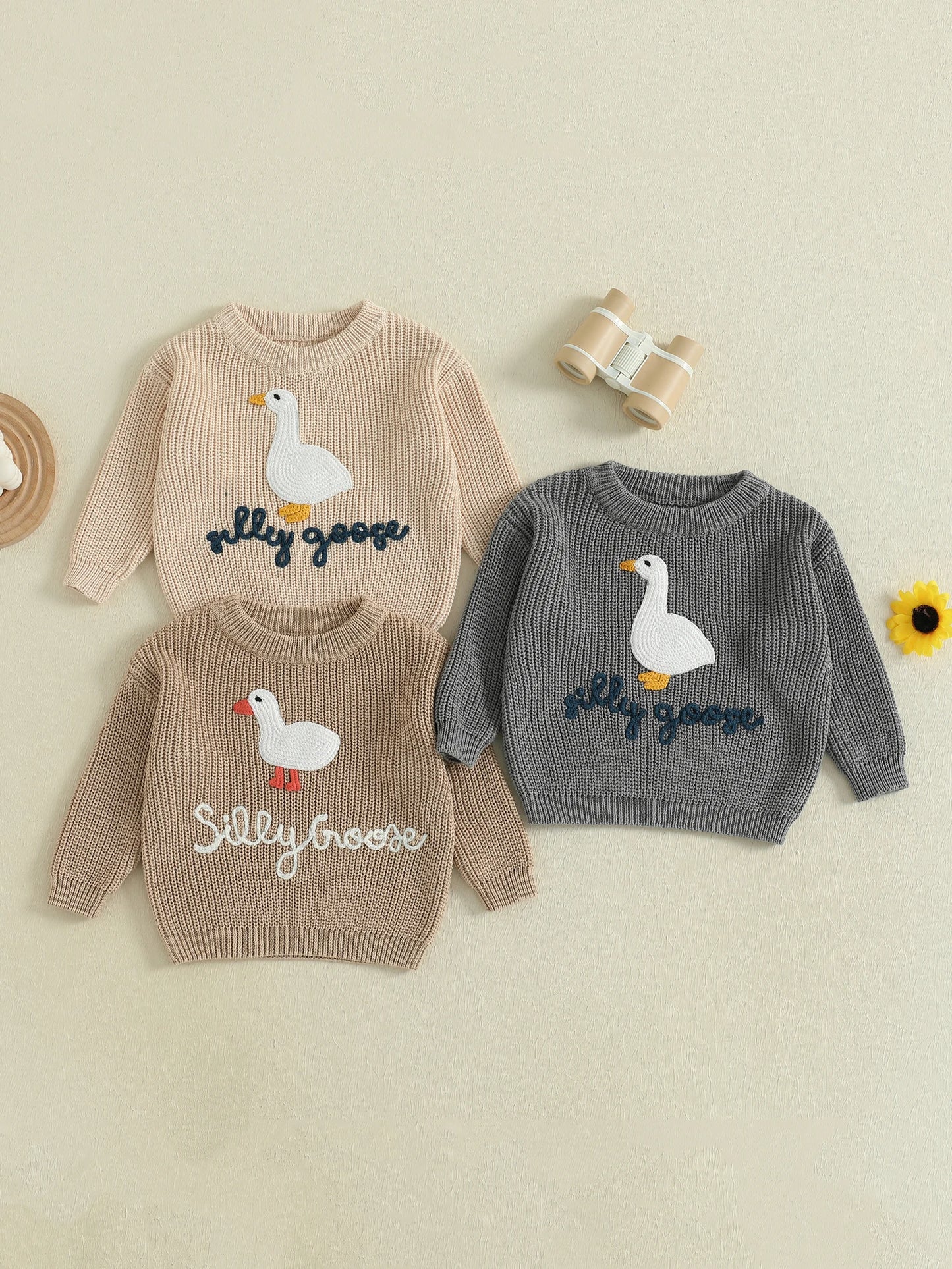 Infant Toddler Duck Embroidered Sweater Crewneck Unisex