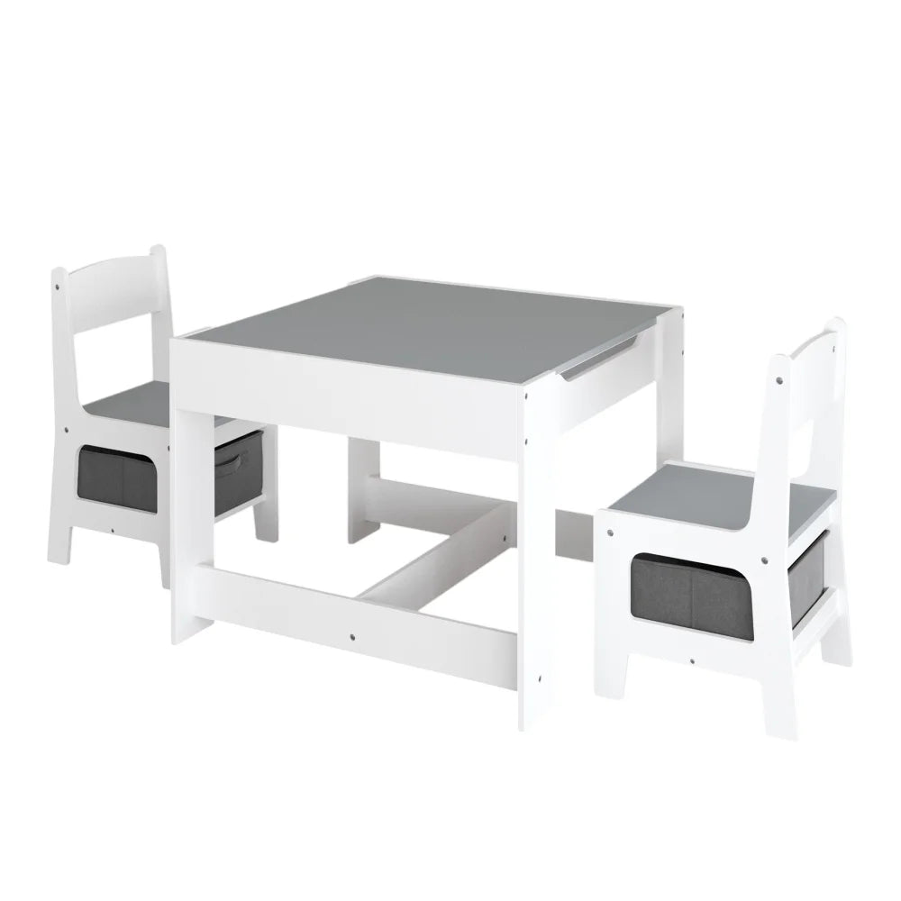 Kids Table And Chair Set 3 In 1 Wooden Table With Storage