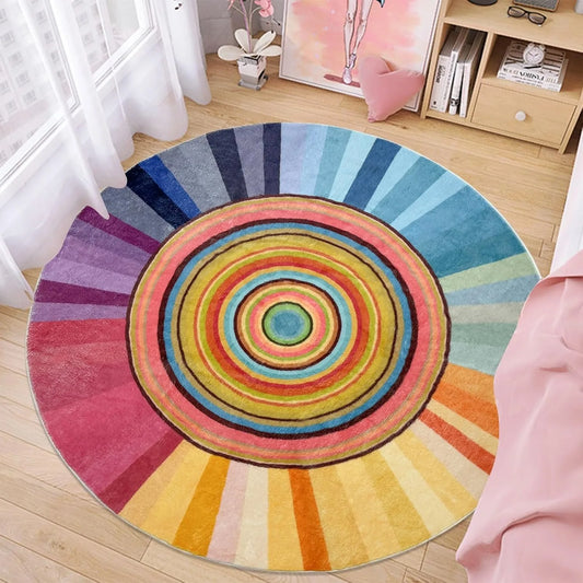 Round Carpet Rainbow Lollipop Fluffy Rug for Living Room