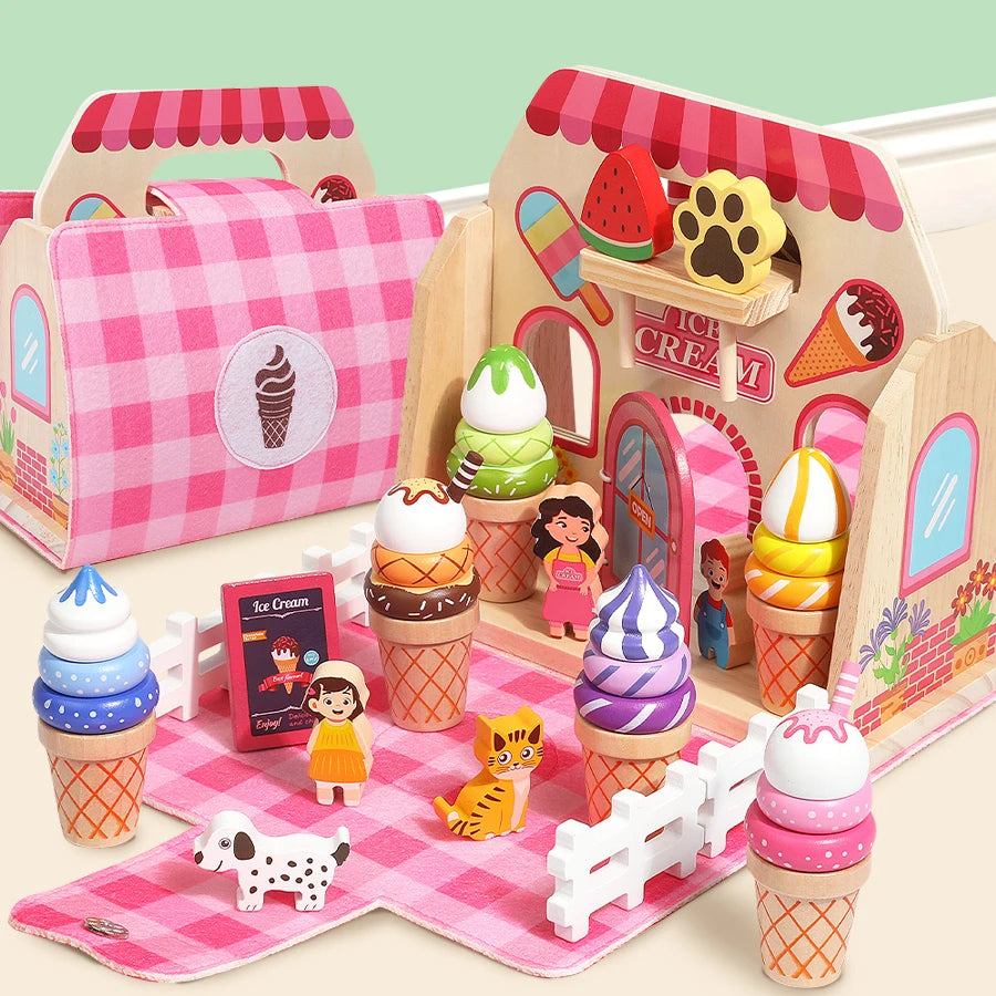 Wooden Ice Cream Toys Montessori Role Play Educational Shop