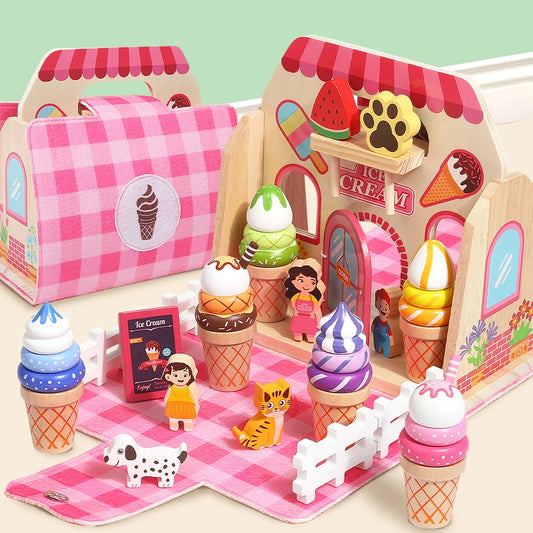 Wooden Ice Cream Toys Montessori Role Play Educational Shop