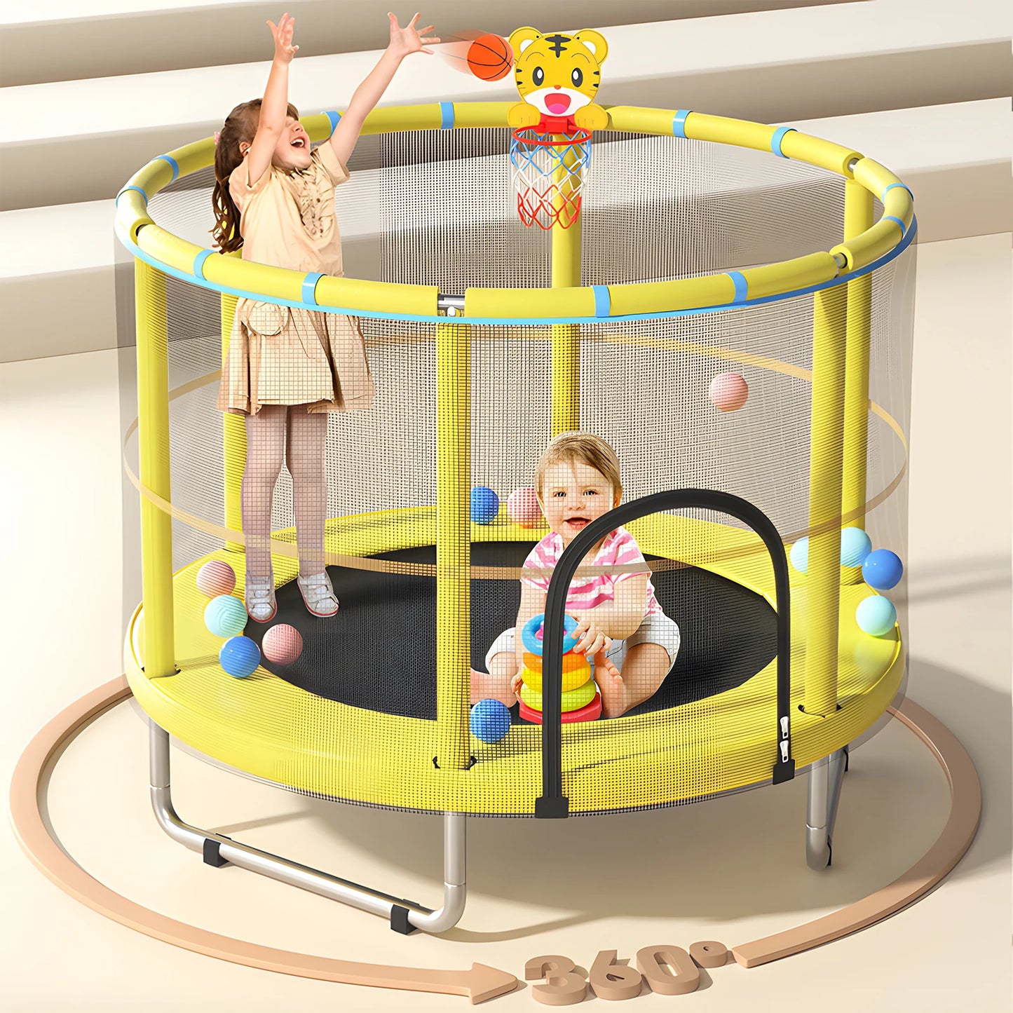 Indoor Trampoline for Kids Ages 1 to 8 55 Inch Small Outdoor Toddler Trampoline with Safety Enclosure Net No Gap Safe Design