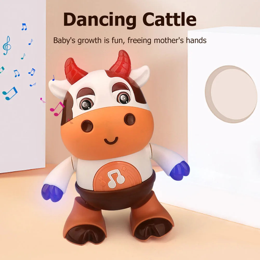 Electric Early Education Movable Toy with Music and Light Glowing Cattle Doll Interactive Cow Toy for Children Birthday Gift