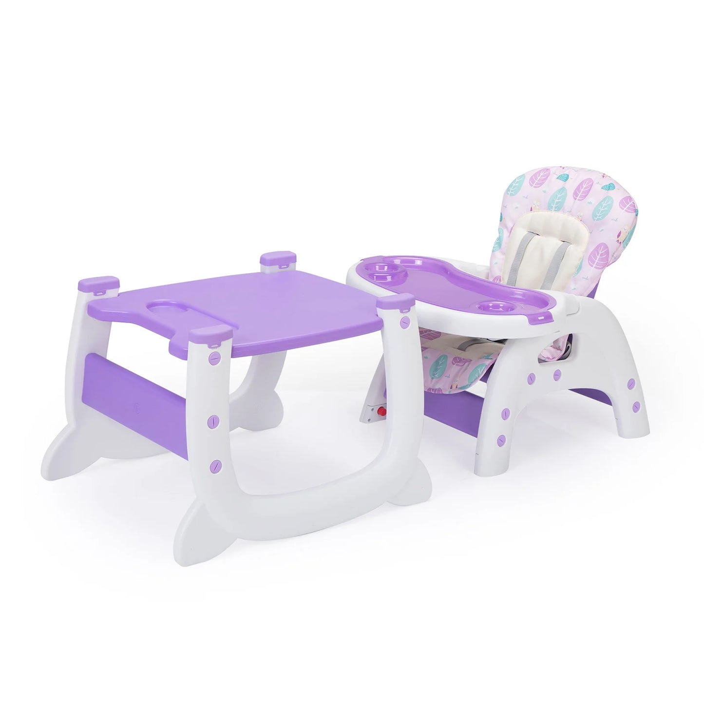 Convertible High Chair for Babies Booster Seat with Safety Belt Feeding Tray Toddler Chair and Table Set Purple and White