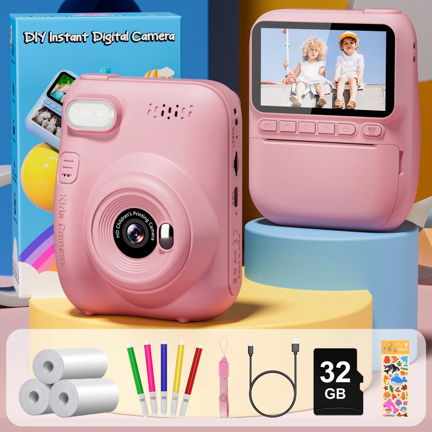 Gofunly Kids Instant Print Camera 3 Inch Mini Digital 1080P