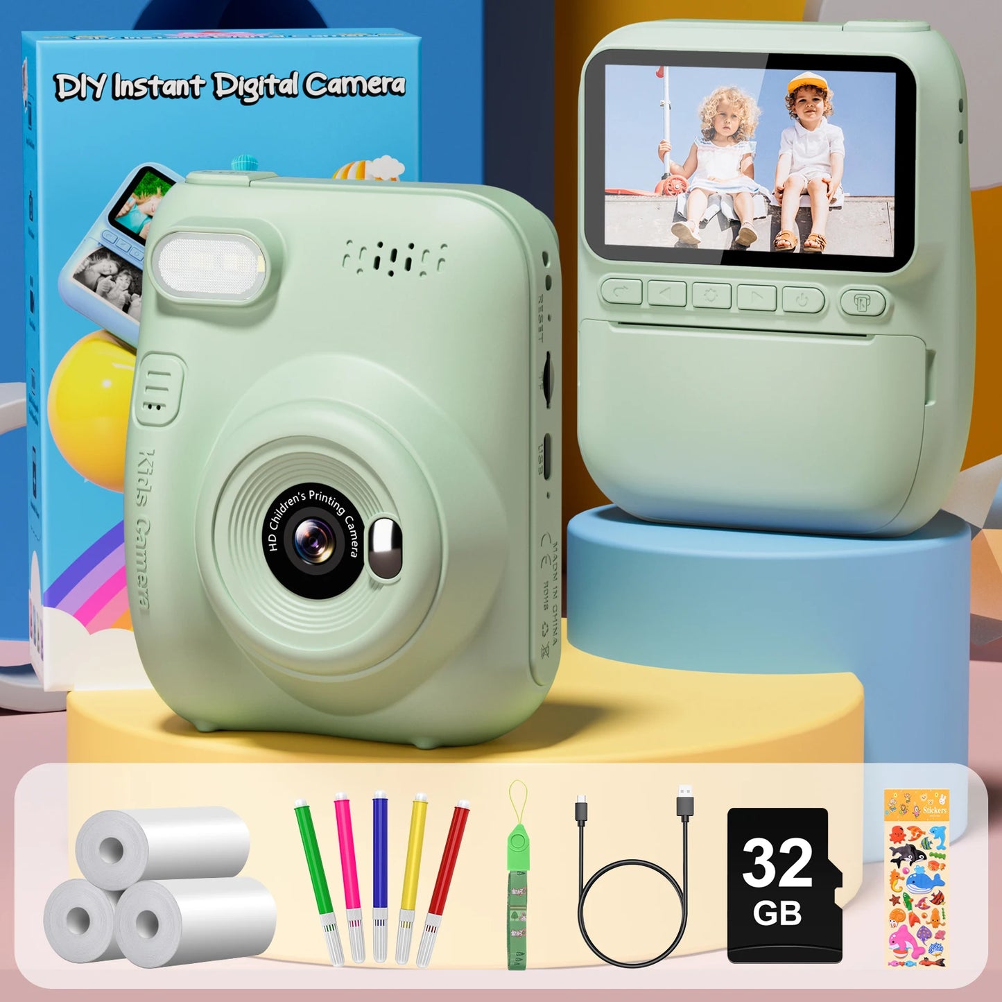 Gofunly Kids Instant Print Camera 3 Inch Mini Digital 1080P