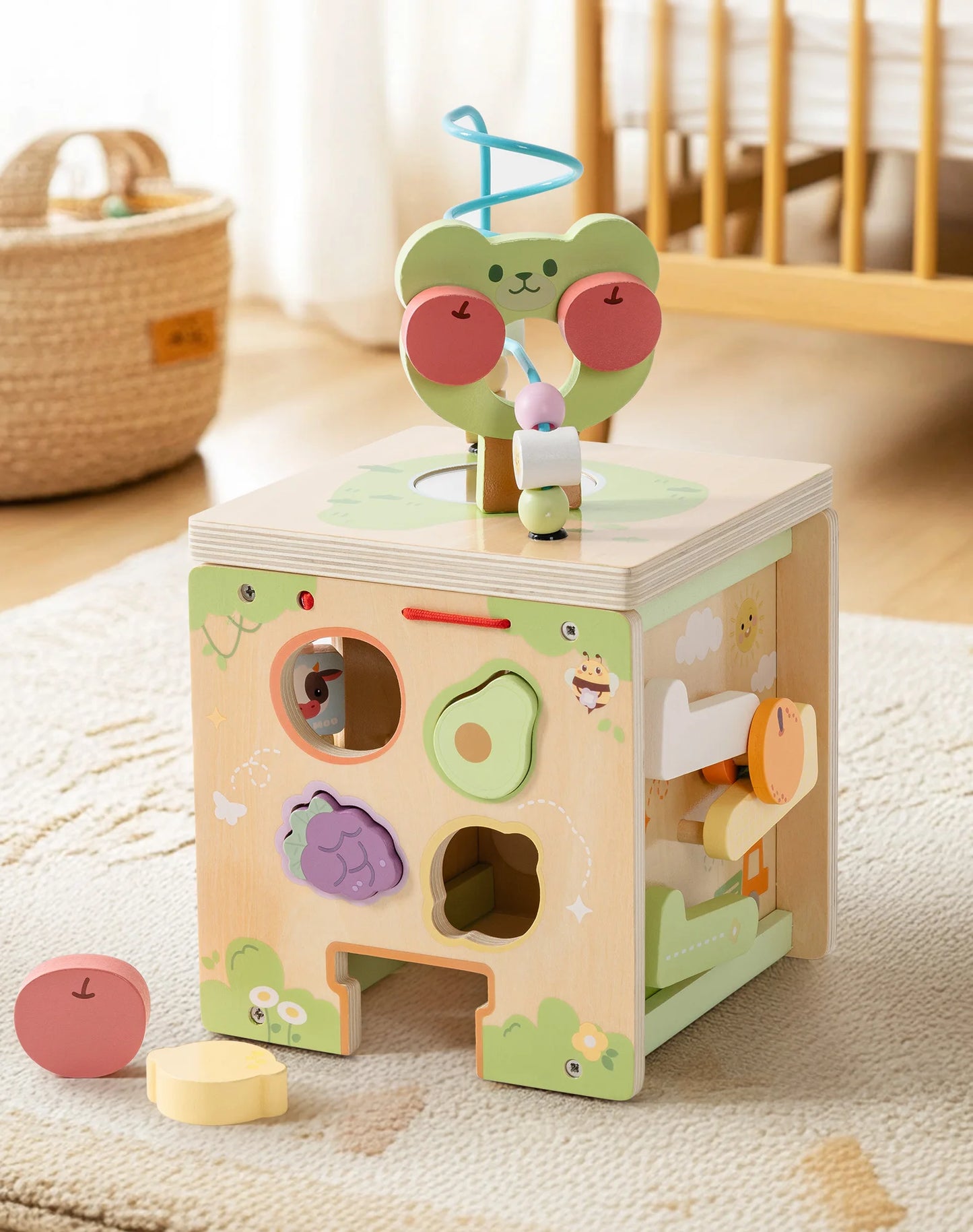 Robotime Wooden Montessori Activity Cube 9 Games in 1 Educational Toy for Toddlers