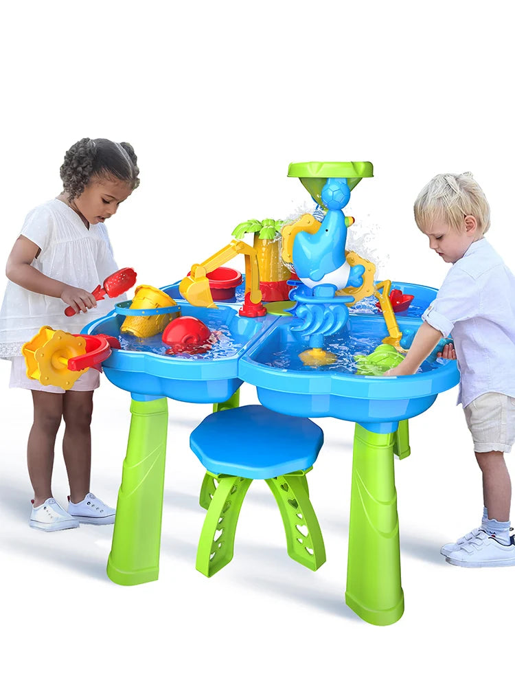 4 In 1 Sand Water Table Sandbox Table with Beach Sand Water Toy Kids Activity Play Table Summer Outdoor Toys for Boys Girls