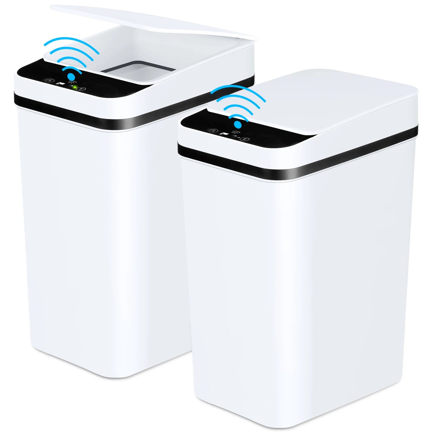 2 Pack 12L Touchless Motion Sensor Bathroom Trash Cans Slim Design with Lid for Bathroom Bedroom Living Room Office White