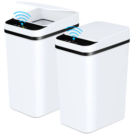 2 Pack 12L Touchless Motion Sensor Bathroom Trash Cans Slim Design with Lid for Bathroom Bedroom Living Room Office White