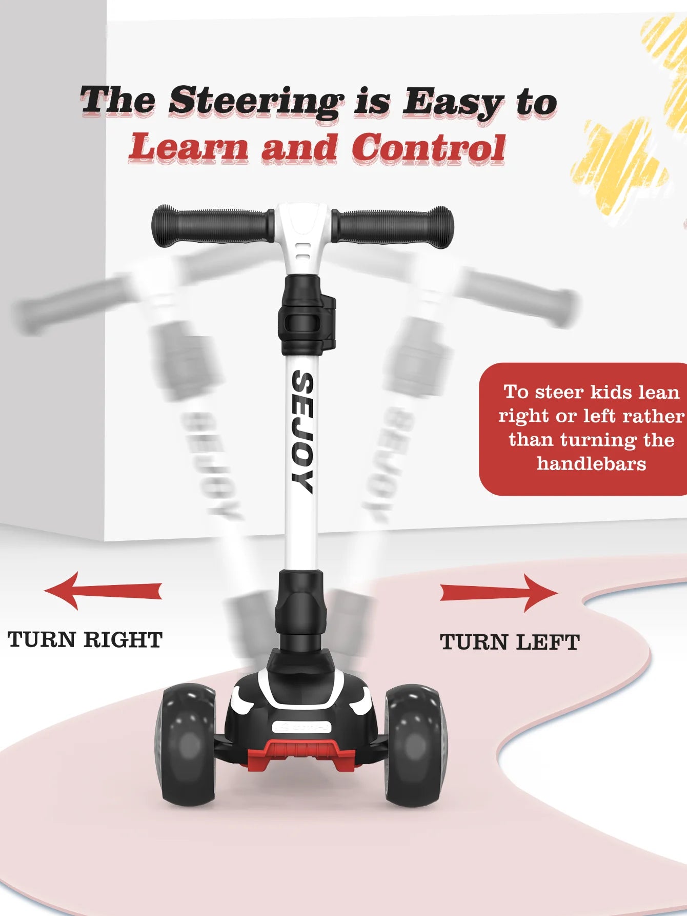 Sejoy Kid Kick Scooter Three Wheel Lightweight Children's Foot Scooter with LED Flashing Features Height Adjustable Design