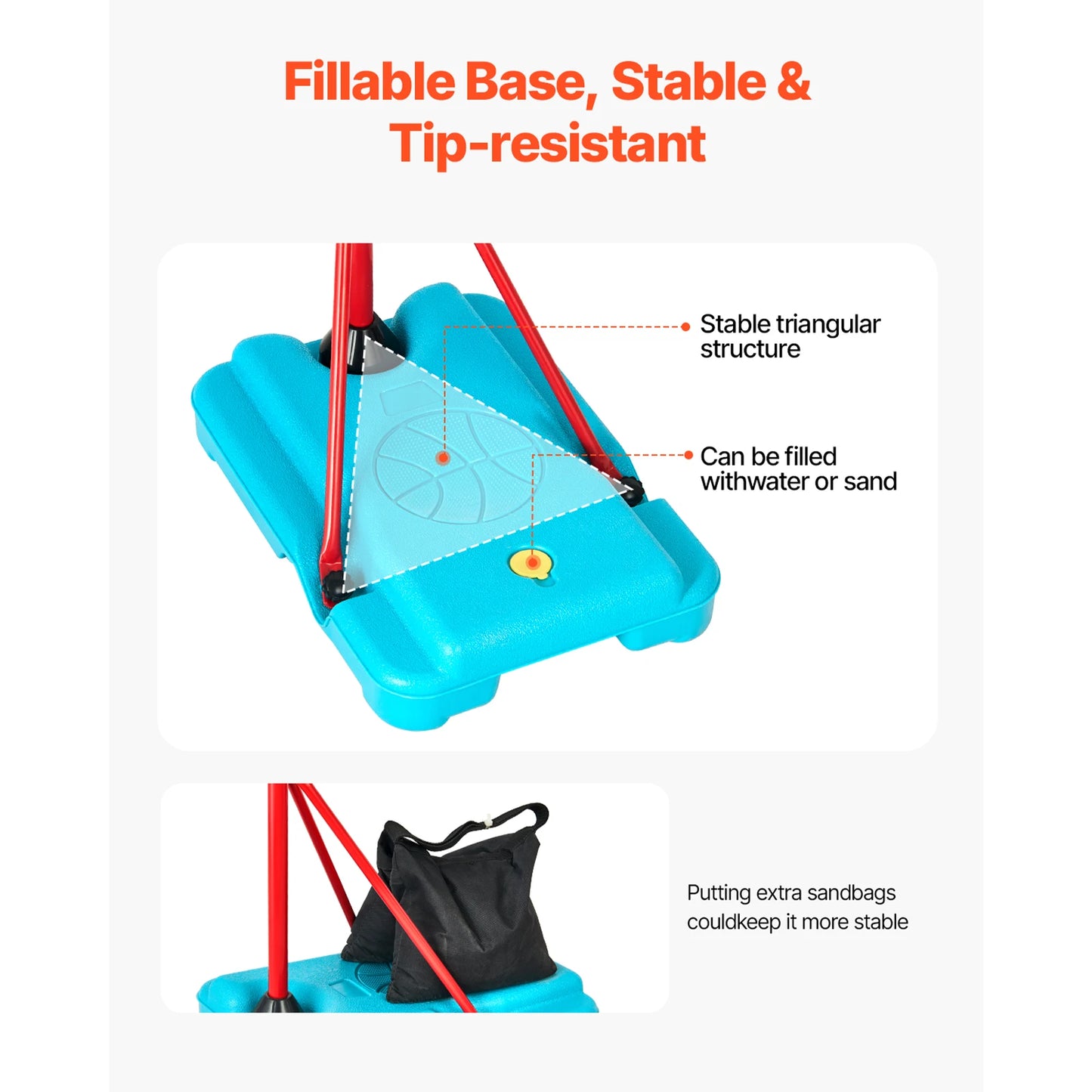 Vevor Adjustable Basketball Hoop for Kids 104 to 190CM Indoor Outdoor Sports Equipment