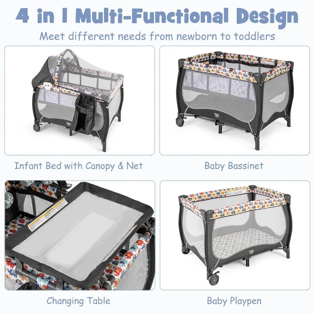 4 In 1 Pack And Play Baby Playard With Bassinet And Canopy