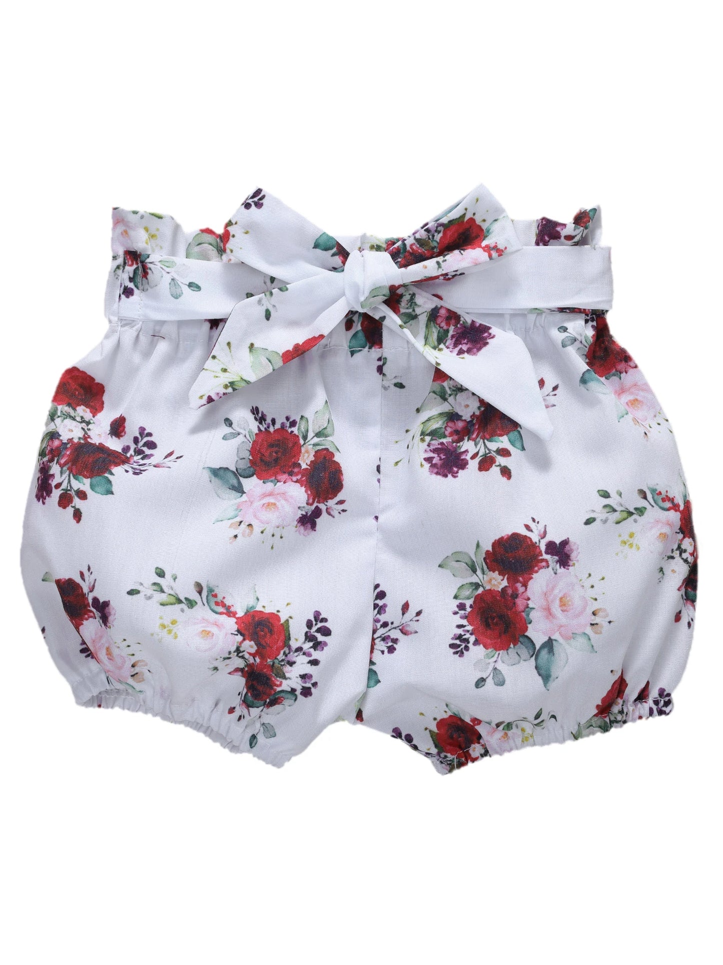 Adorable Baby Girls Summer Set Sleeveless Romper Ruffles Floral Print Shorts Matching Bow Headband 3 Piece Outfit