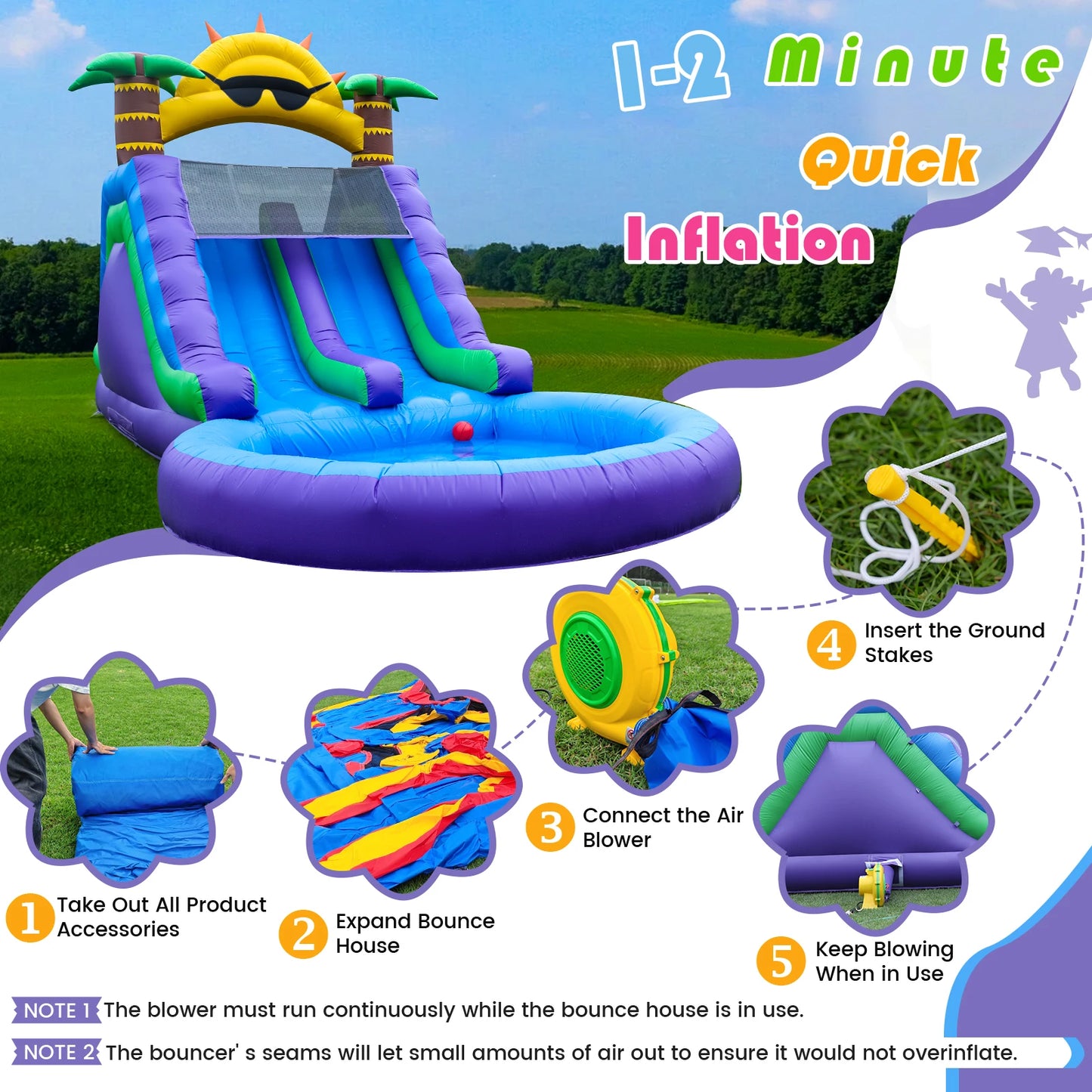 Inflatable Sunflower Outdoor Slide Air Bounce Water Amusement Play Equipment Double Slide Bubble Ball Pit