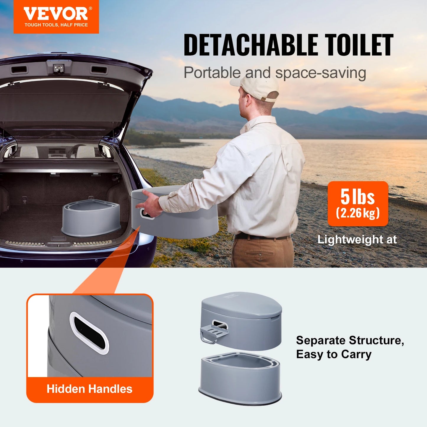 VEVOR Portable Toilet for Camping Porta Potty with 1.3G Detachable Inner Bucket Travel Toilet for Outdoor Adventures