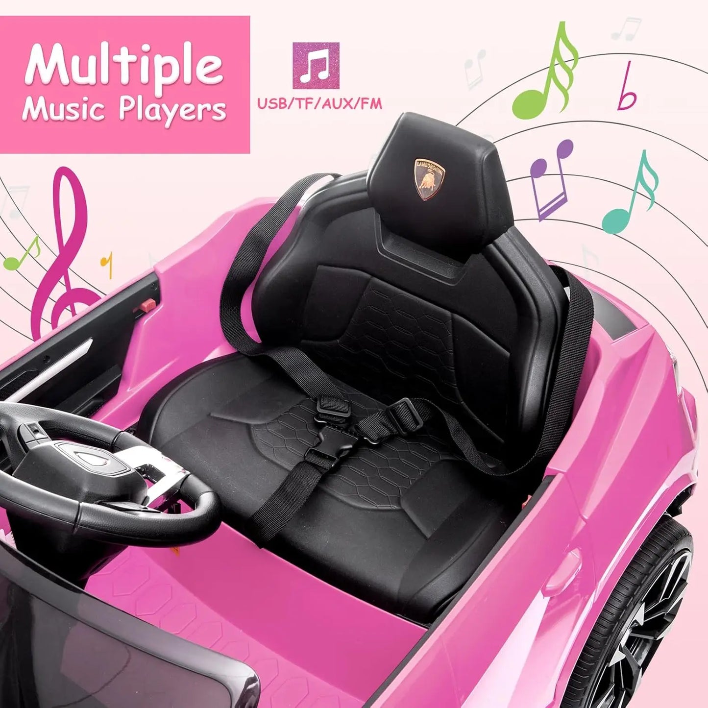 Electric Car for Kids 12V Licensed Ride On Car with Remote Control Max Speed 2.5Mph LED Lights Music Player Lockable Doors