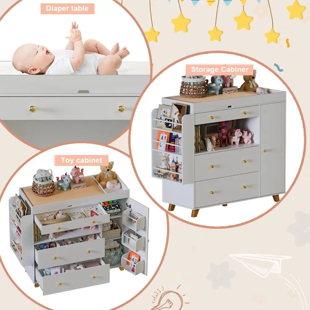 Nursery Dresser With Baby Changing Table 3 Drawers Shelves
