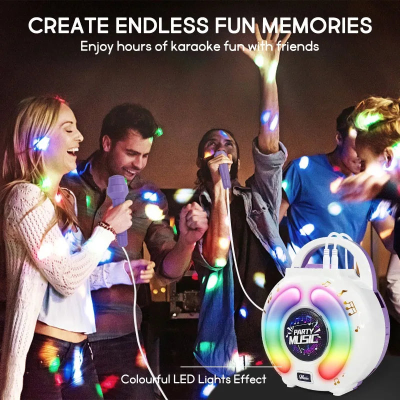 Karaoke Machine with 2 Microphones Portable Karaoke Music Toy with Light Recording Voice Change Function for Kids