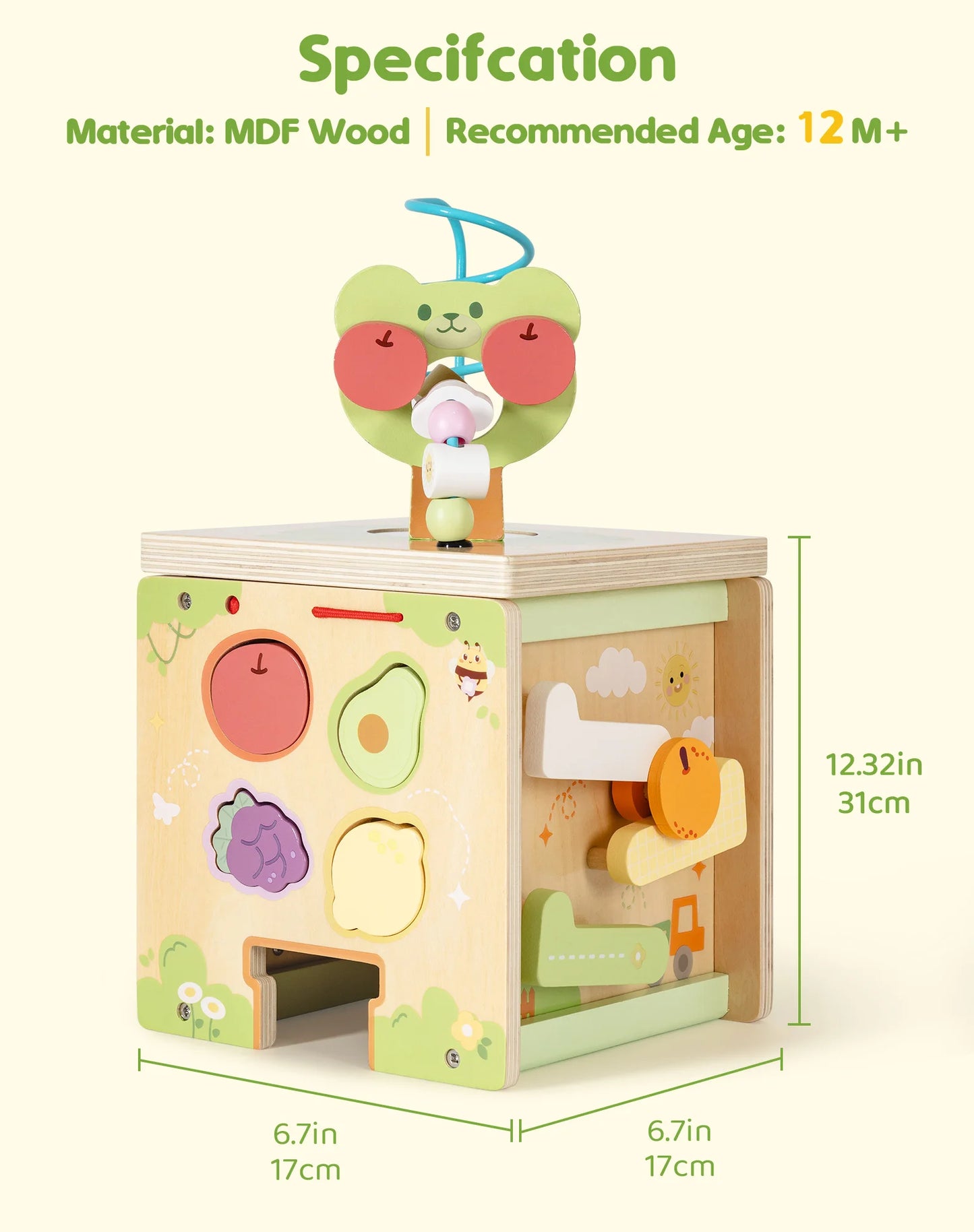 Robotime Wooden Montessori Activity Cube 9 Games in 1 Educational Toy for Toddlers