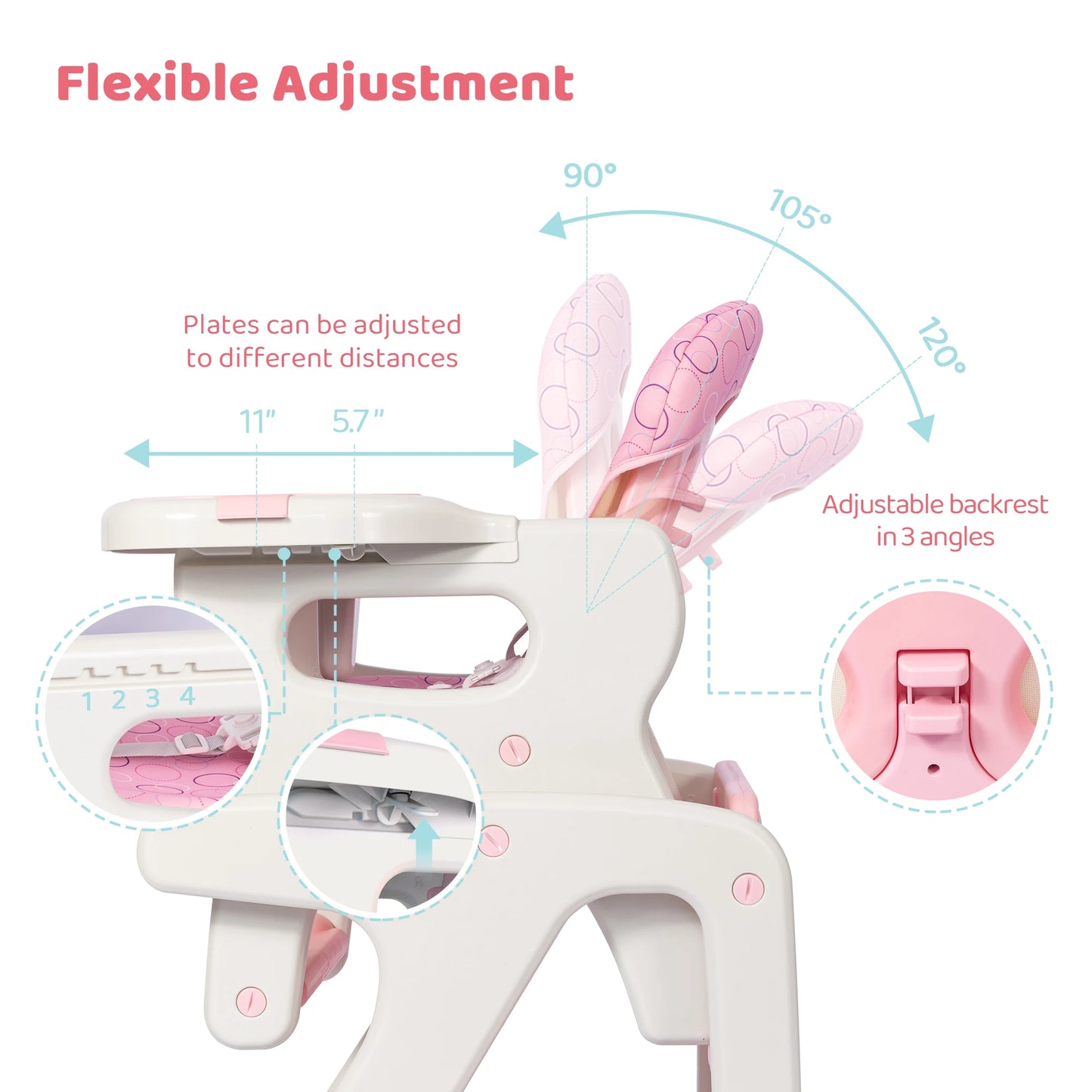 Baby High Chair Foldable 2-in-1 with Table Footrest Detachable Double Tray Easy to Clean Feeding Highchair
