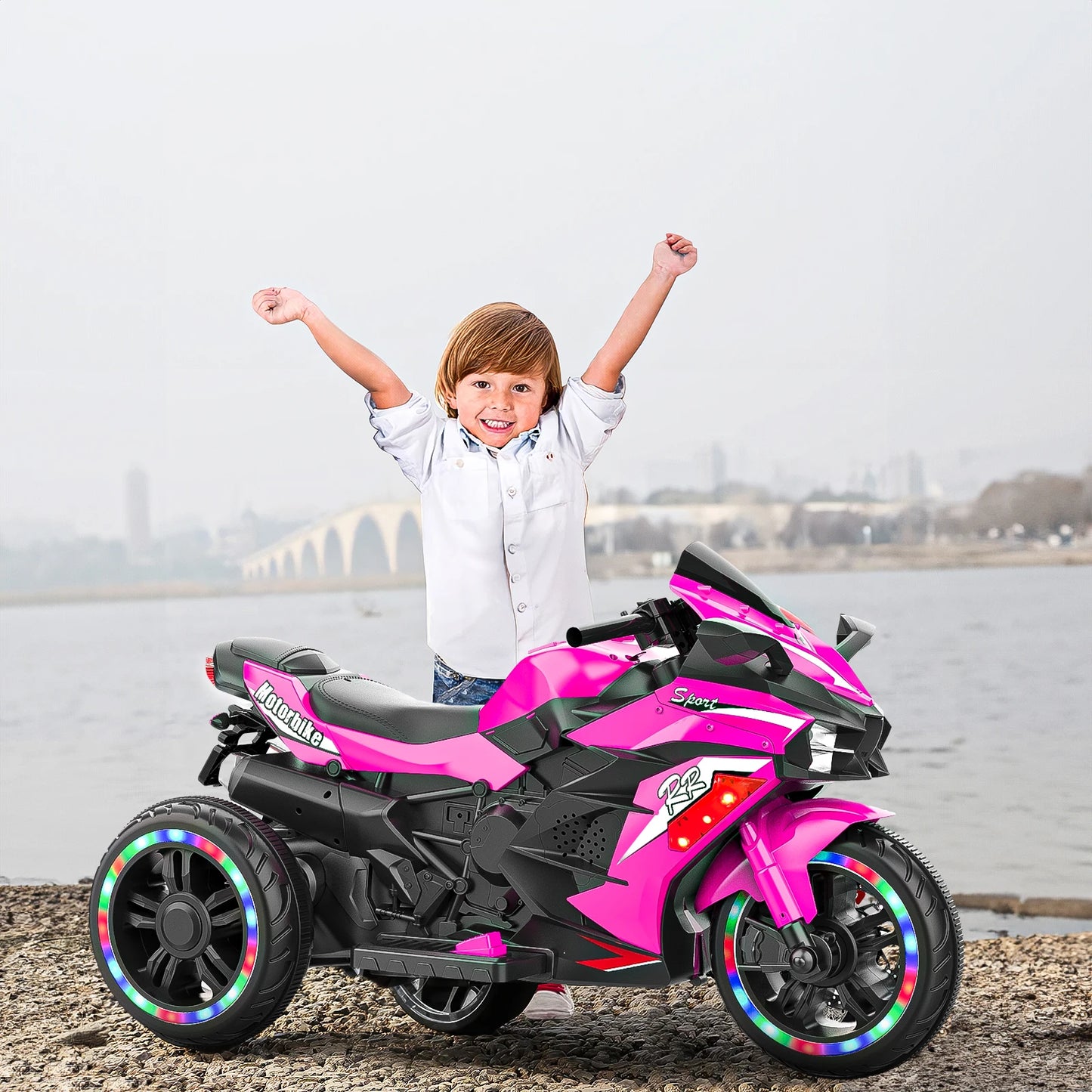 Kids 12V Electric Three Wheel Ride On Motorcycle With LED