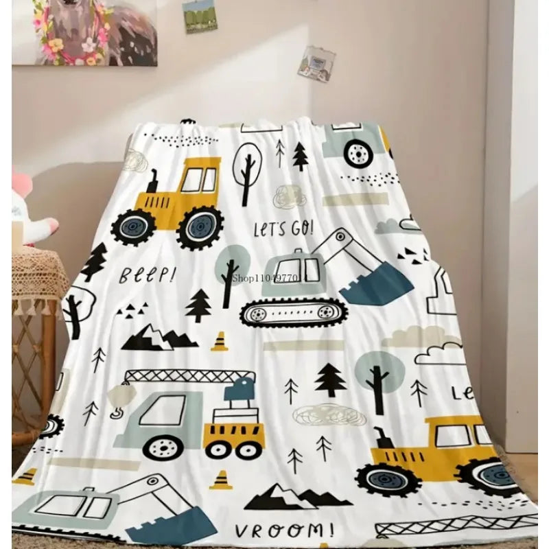 Cartoon Excavator Blanket For All Seasons Travel Essential