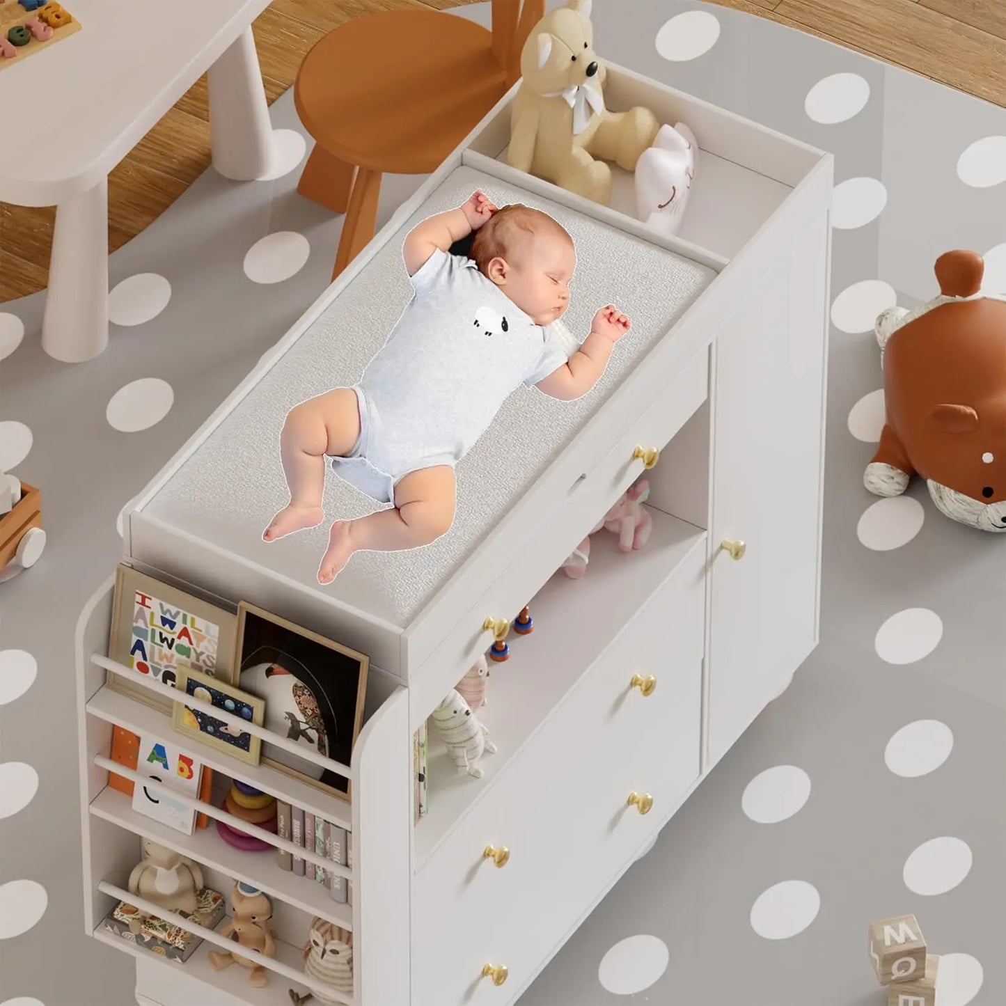 Nursery Dresser With Baby Changing Table 3 Drawers Shelves