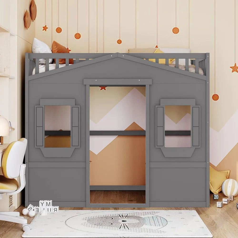 Twin Size Loft Bed With Play House And Ladders For Kids