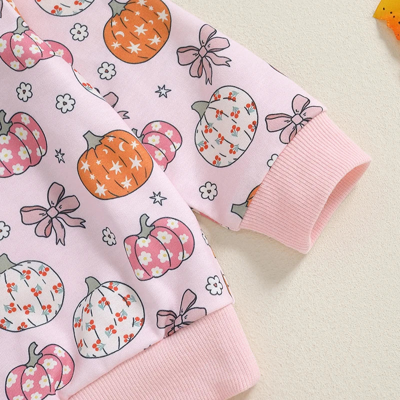 Infant Girls Halloween Pumpkin Patterned Top and Pants Set