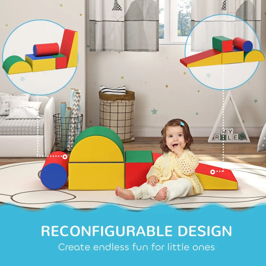 Soozier 5 Piece Climb and Crawl Activity Play Set Baby Soft Play Set Foam Climbing Blocks for Toddlers and Preschoolers Indoor Play