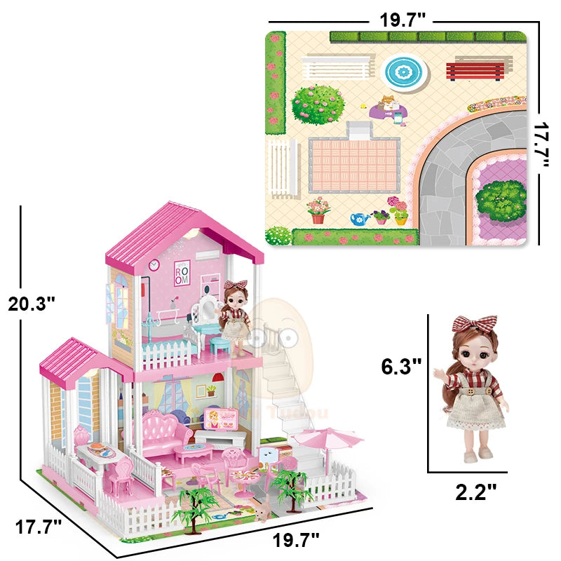 DIY Princess Big Villa Simulation Assembled Dollhouse Pink Castle Pretend Play Educational Toy for Girls Birthday Gift