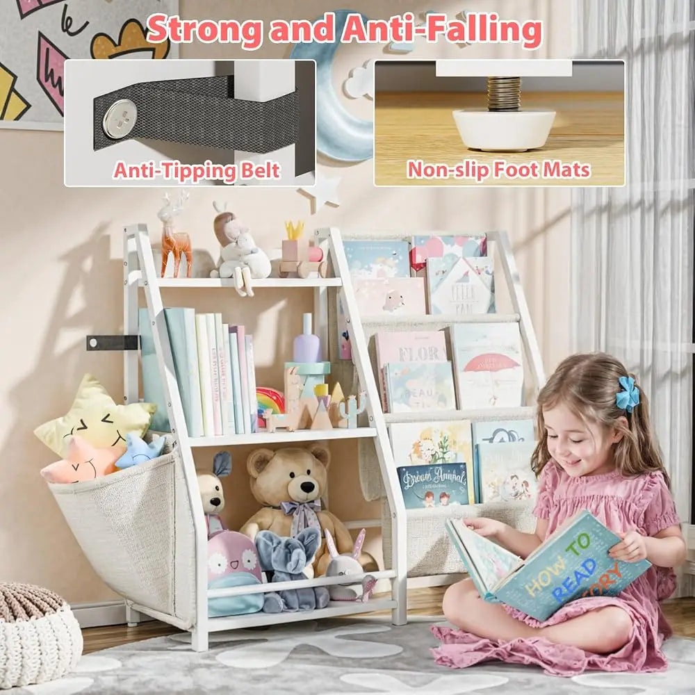 3 Tier Kids Bookshelf And Toy Storage Kids Book Sling Shelf Montessori Baby Toddler Bookshelf For Kids Minimalist Modern Bookcase