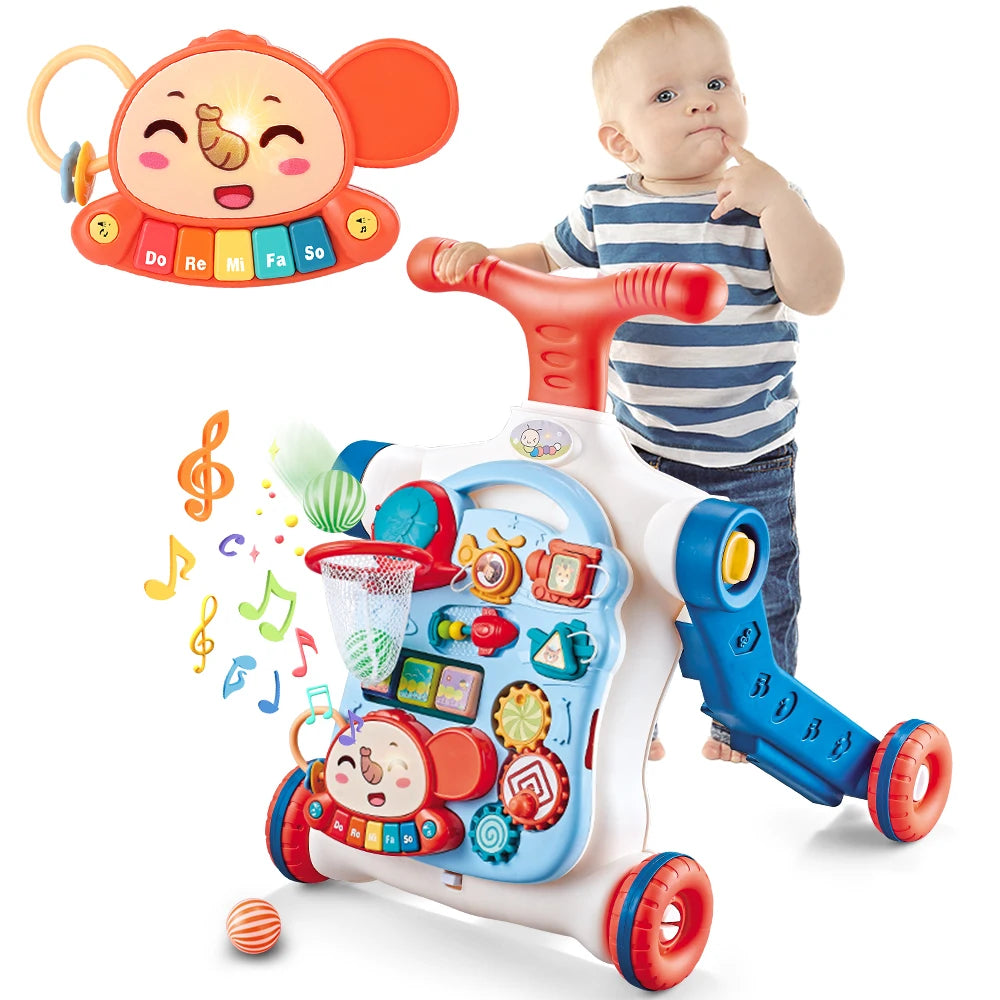 VATOS Baby Walker 5 in 1 Sit to Stand Learning Scooter Balance Bike Push Walker Table Toys for Toddlers and Infants with Music