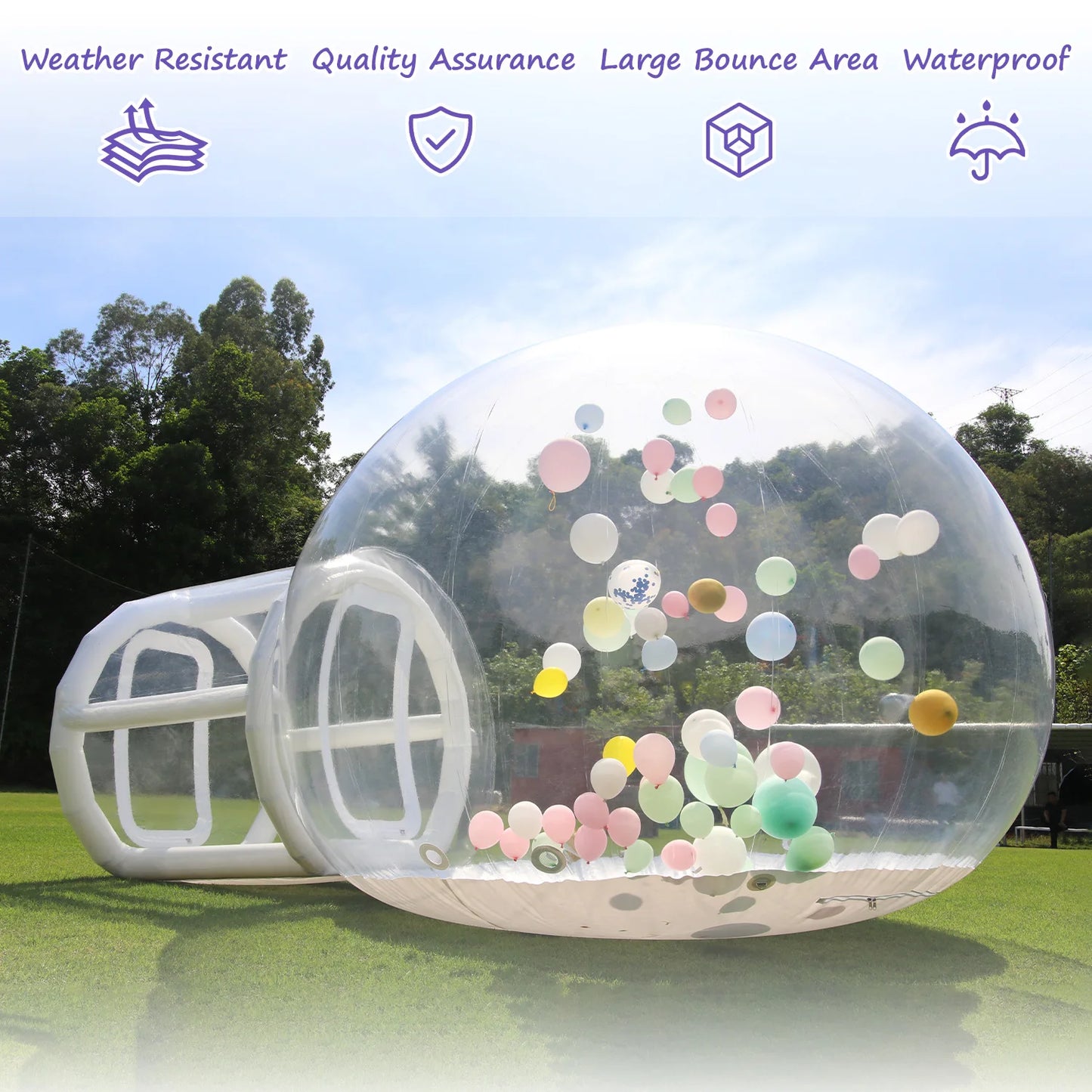 Inflatable 3M 10FT PVC Bubble House Toy for Children Outdoor Commercial Castle with 1100W Air Blower and 100 Balloons