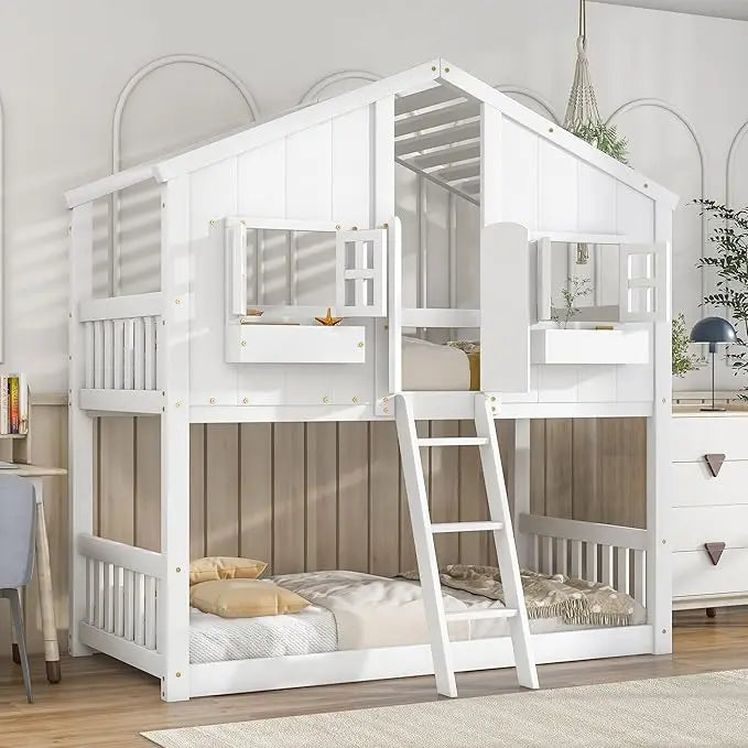 Twin Over Twin Bunk Bed With Drawers Storage Box Shelf Wood